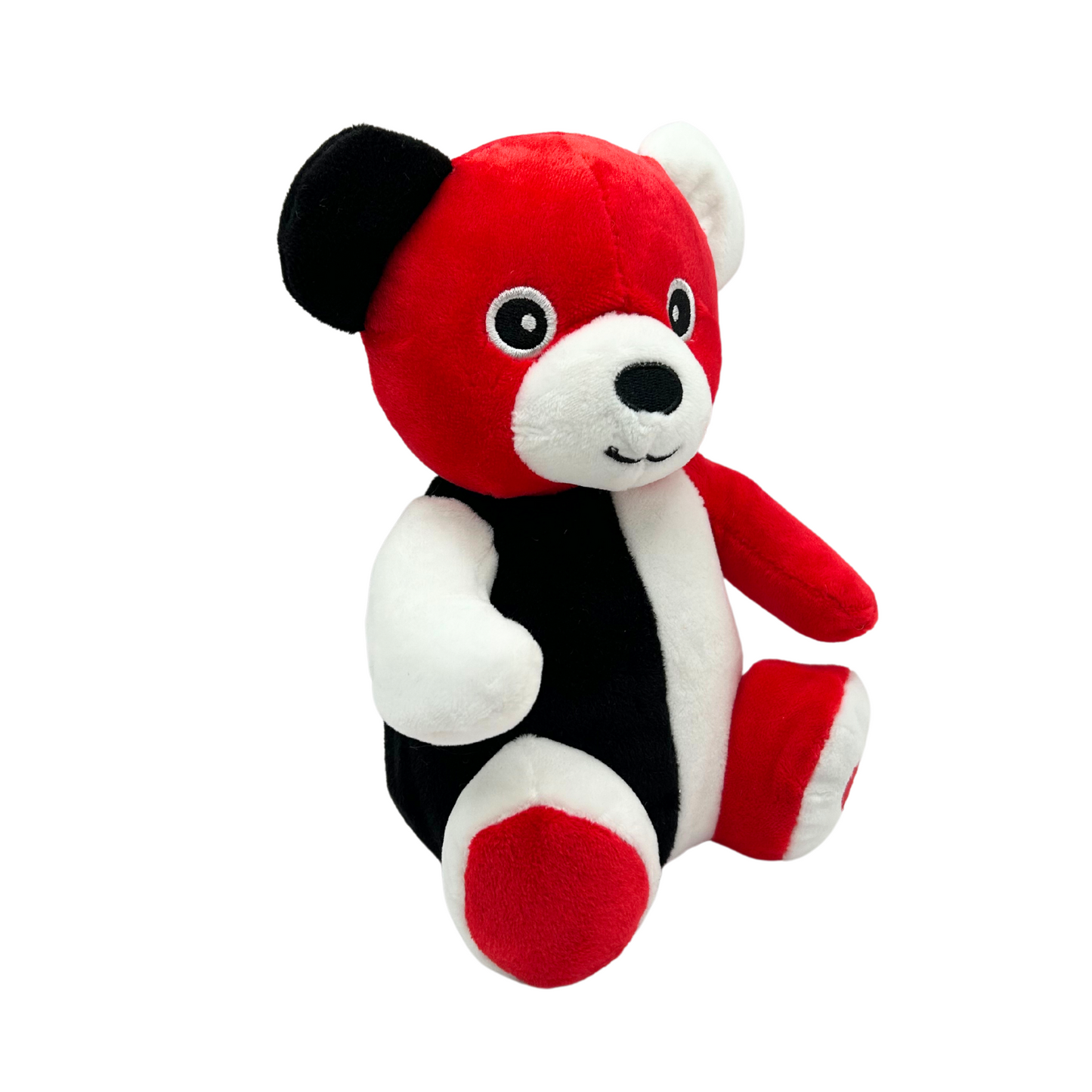 Black White Red Plush Panda Side Angle