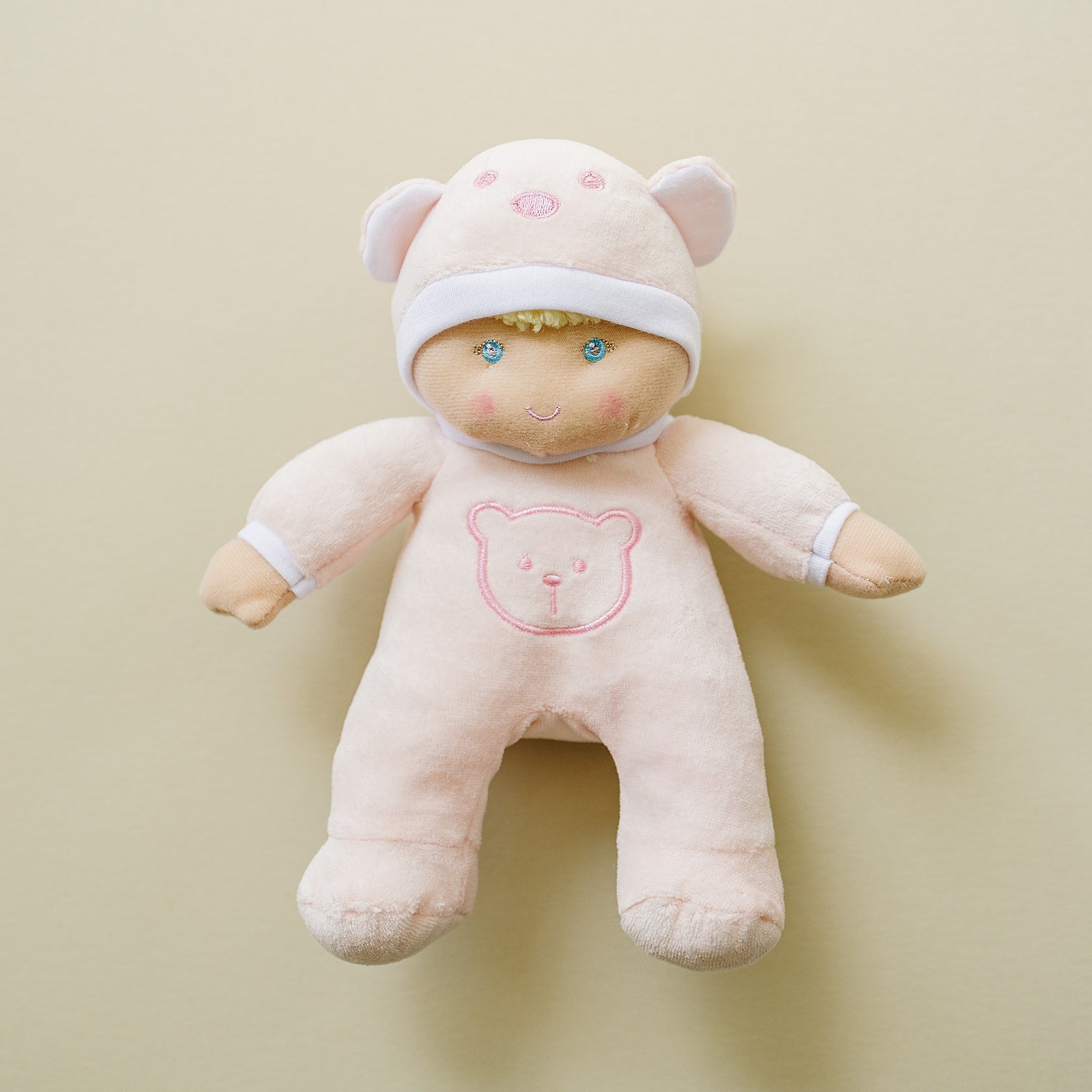 Genius Babies 2024 Thermal Baby Doll Plush Lovey Sewn Eyes Pink White Waffle Cloth