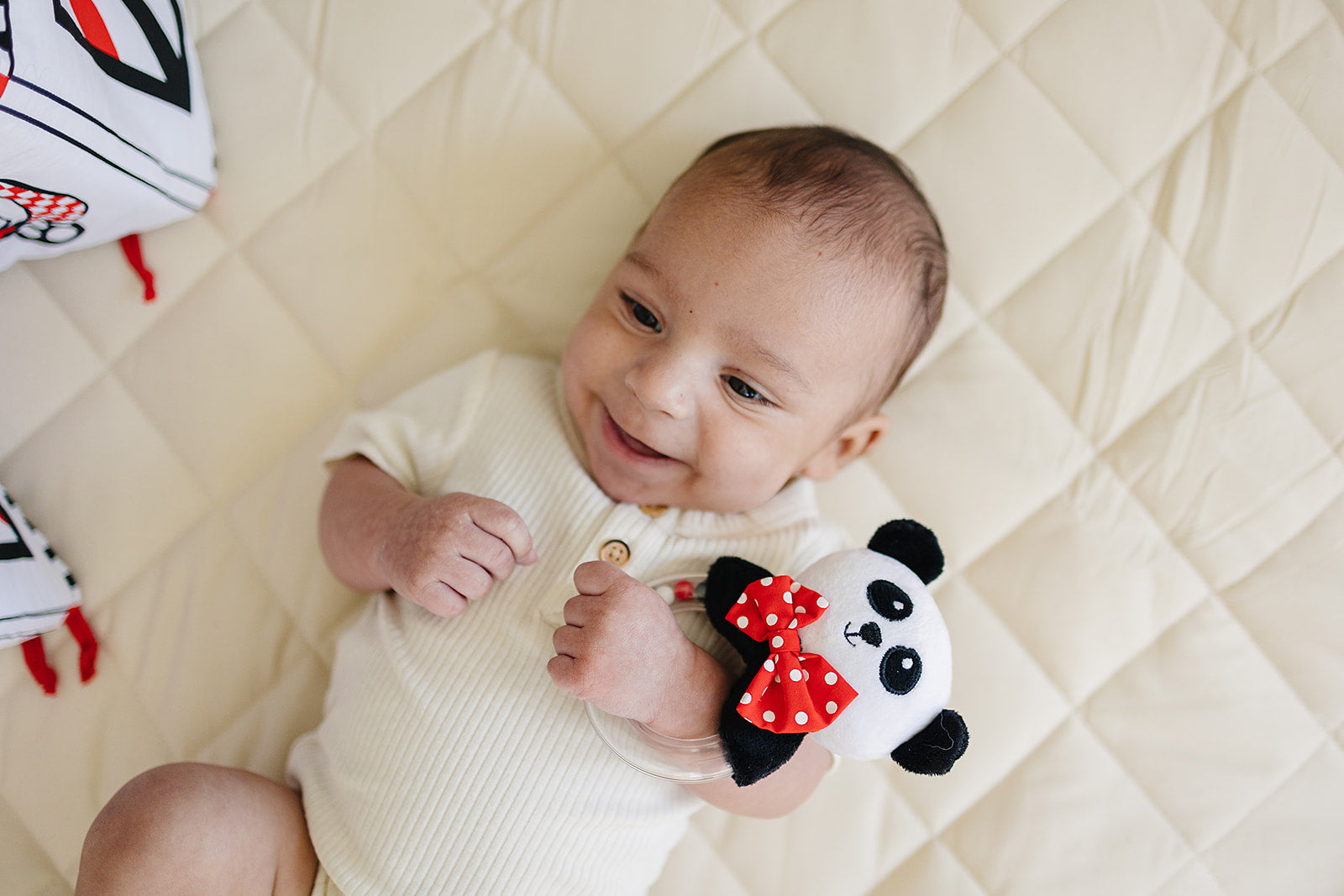 Baby Rattle in High-Contrast Black, White, Red
